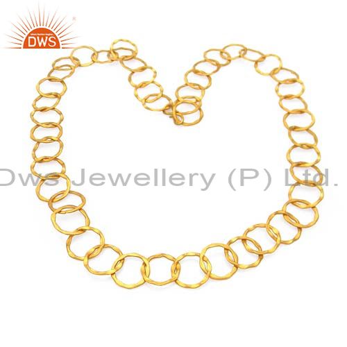 Hammered 22k yellow gold plated sterling silver circle link chain